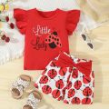 Summer Adorable  Ladybug Outfit 2pcs Set for Baby Girls Sleeveless T-shirt +Causal Shorts Infant Newborn Baby Girl  Clothes. 