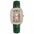 Women's Analog Watch with Diamond Studded Bezel and Black Leather Strap. 