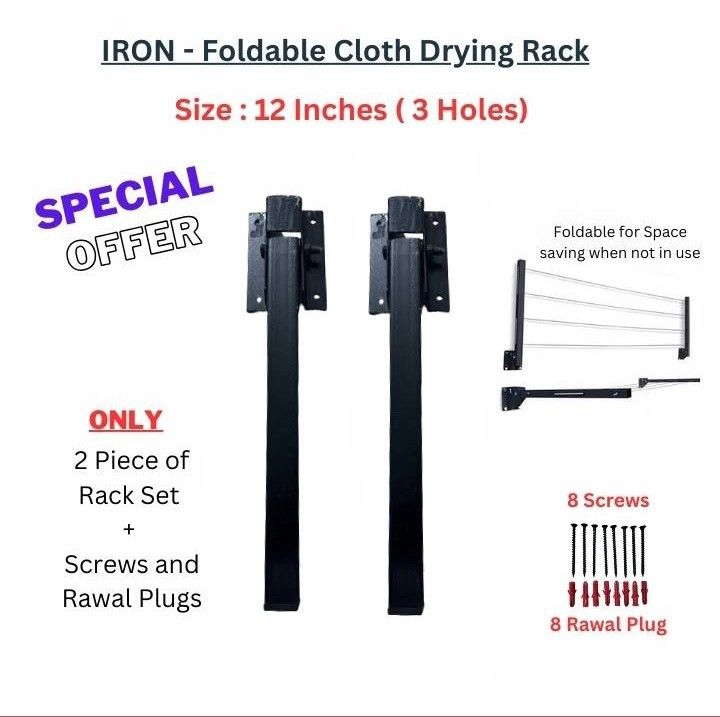 cloth drying stand( 12 inches ) with free rope foldable wall mounted heavy duty cloth dryers for laundry - space savers &  modern hangers stand