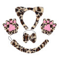 Anime Leopard Print Cat Ear Headband Cosplay Halloween Stripe Anime Animal Tiger Plush Headwear Tie Tail Gloves Performance Prop. 