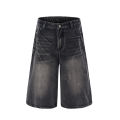2026 Summer American Lightning Crack Black Grey Jeans Men's Straight Tube Loose Wide Leg Shorts Y2k Street Hip Hop Sevens. 