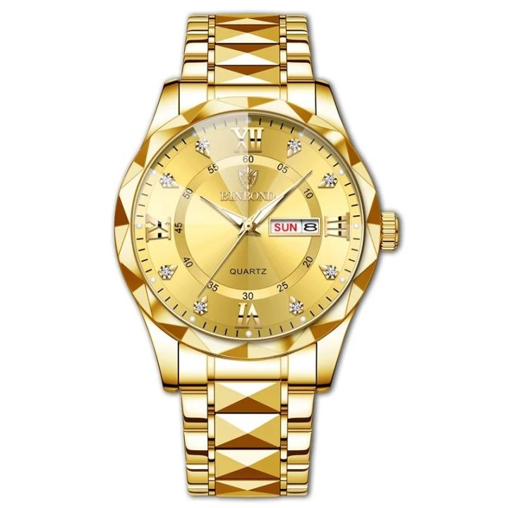 BINBOND 2521 Men’s Luxury Stainless Steel Waterproof Fashion Business Watch Luminous Dual Calendar Quartz Wrist Watch