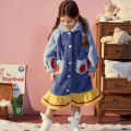 Kids Hooded Robe for Girls Winter 2026 New Princess Child Thick Keep Warm Long Nightgown Front Button Coral Fleece Soft Bathrobe. 