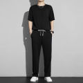 New Ice Silk Sports Set Men's Summer Thin Tracksuit Men 2024 Casual Long Pants Short Sleeve T-shirt Quick Drying Clothes Sets.