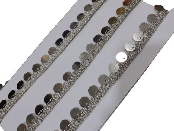BISMA ZARI MAHAL / Coins Lace For Women / 8 Yerds / Full Dupatta Lace / Best quality / Sitaro Wali Lace / 3 Colours Avalable / Silver -Golden - Dal Gold / 0.50 inch width...