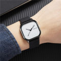 simple square dial PU leather quartz men business watch. 