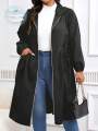 Plus Size Solid Drawstring Zip Up Hooded Coat, Casual Long Sleeve Pocket Outerwear for Fall & Winter, Women's Clothes for Daily. 