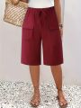 Plus Size Women's Beige Casual Drawstring Cargo Shorts Comfortable Summer Bottoms.