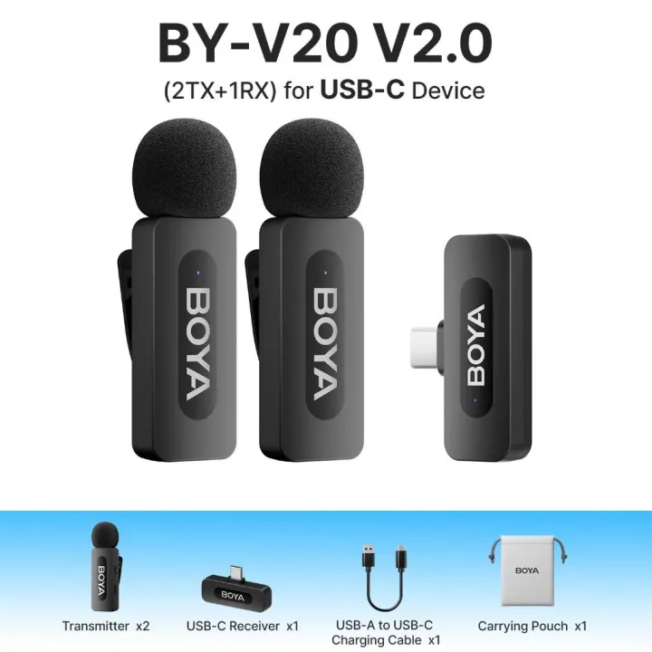 Boya BY-V20 Professional 2.4GHz Wireless USB-C Dual Microphone With ...