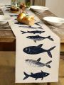 1pc Fish Pattern Table Runner, Ocean Theme Home Decor Party Supplies, Room Decor Suitable For Kitchen Decoration.