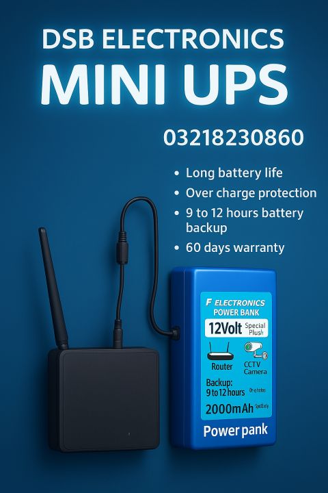 9v 12v WiFi Router Power Bank 9v Volts UPS Technology With Branded Charger | 10000 plus+ mAh (9v 6 to 8)(12v 6 to 8)(12v 20000 mah 9 to 12)Hourse Guaranteed Backup | Tp Link-Tenda-PTCL | Fiber Base Router