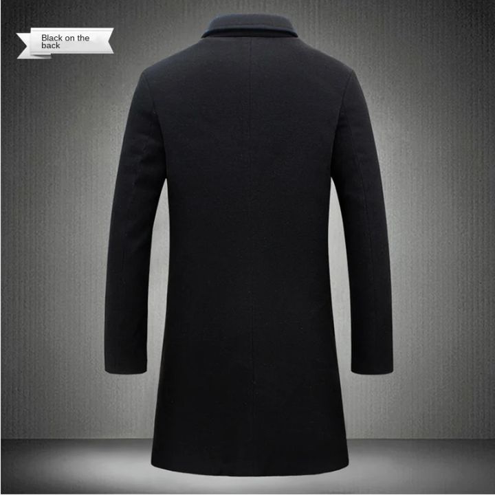 2024%20Spring%20Autumn%20New%20Long%20Cotton%20Coat%20New%20Wool%20Blend%20Pure%20Color%20Casual%20Business%20Fashion%20Men's%20Clothing%20Slim%20Windbreaker%20Jacket%20-%20Image%203