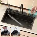 All In One Kitchen Sink 304 Grade Stainless Steel Multipurpose Multifunction 3 Mode Tap with Pullout Feature Cup Washer Single Bowl with RO water tab (27" x 18" x 9"). 
