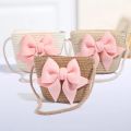 Cute Bow Straw Shoulder Bags Baby Girls Handmade Woven Crossbody Bag Princess Kids Messenger Bags Mini Coin Purse Beach Handbags.