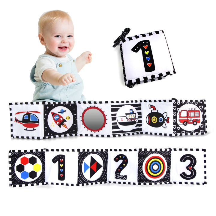 Sensory Cloth Book High Contrast Baby Toys 0M+ Newborn Crib Toys Black and White Animal Cloth Books Montessori Baby Book
