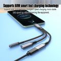 PD 60W Type C to Dual Type C 3.5mm Headphone and Charger Adapter 3 in1 USB C to AUX Audio Jack Dongle Cable For  iphone16. 