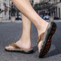 Summer Breathable Men's Sandals Soft Genuine Leather Men Slippers Comfortable Flats Men Flip Flops Outdoor Roman Beach Sandals. 