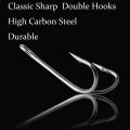 Fishing Double Hooks Set Classic High Carbon Steel Dual Frog Hooks Barb Fishing Bait Hooks Saltwater Freshwater 1#-8#.