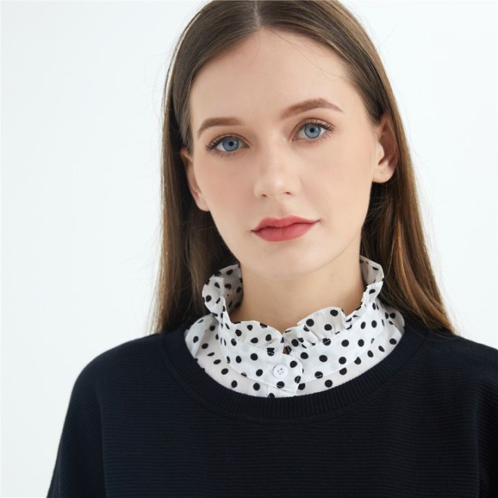 Cotton%20Front%20Tie%20for%20Women%20Polka%20Dots%20Fake%20Collar%20Lapel%20Detachable%20Collar%20Shirt%20Stand%20Detachable%20Female%20False%20Collar%20Decor%20-%20Image%203