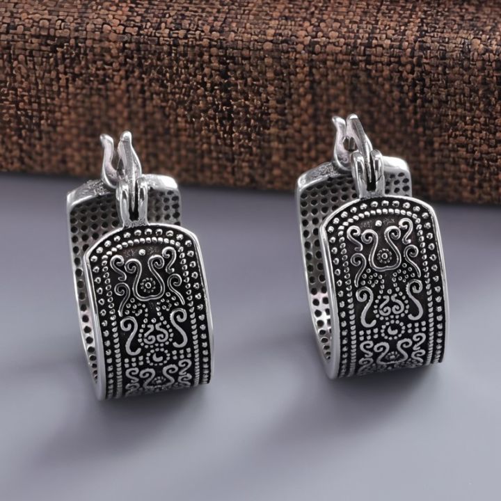 925 Sterling Silver Texture Flower Earrings For Women Gothic Trendy Simple Retro Earring Jewelry Party Accessories