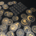 70 pcs Glitter Gold PET Adhesive Stickers Waterproof Transparent Label: SUN MOON Stars Etc.
