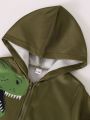 Spring Autumn Baby Boy Dinosaur Print Long Sleeve Hooded Jacket And Trousers Cute Two-Piece Set for Toddlers And Infants. 