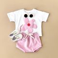 2024 Summer Girl Baby Clothes Set Newborn Baby Cotton Sun Flower Print T-shirt+Beach Shorts Toddler Boy Outfit Suit 0-3Y.