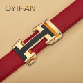 H Shape Alloy Automatic Buckle Red Belt, High-end Business, Suitable for Business and Casual Wear Universal Cow Leather Belt. 