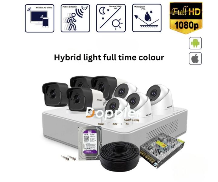 Hikvision hybrid full time colour 2mp 4 CCTV camera Package