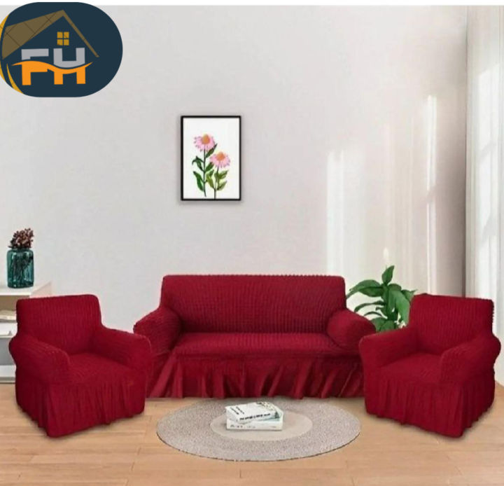 Sofa Cover 3 +1+1 = 5 Seater Stitched Spandex Fabric - sofa cover marron