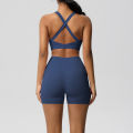 2PCS Sportswear With Pocketed Yoga Set Gym Clothes Yoga Suits For Women Tracksuits Sports Shorts Crossover Bra Gym Leggings.