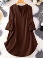 Roll Tab Sleeve flat collar Neck Button Front Shirt For Women's Wear. 