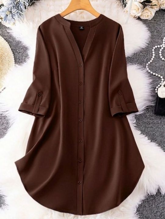 Roll%20Tab%20Sleeve%20flat%20collar%20Neck%20Button%20Front%20Shirt%20For%20Women's%20Wear%20-%20Image%209
