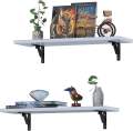 Wood and Metal Floating Wall Shelves | Home Decorative Shelf | Wall Shelves for Living Room, Bedroom, Study Room, Balcony Garden-White, Pack of 2 (24x8 in). 
