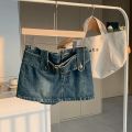 Y2K Summer New A-line Miniskirt High Waist Street Fashion Denim Retro Straight Tube Hip Wrap Skirt Women's Belt Skirt. 