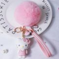 Hello Kitty Sanrio Kuromi Penguin Frog Dog Cat Cute Keychains with Fluffy Rabbit Fur Ball Women Girl Bag Pendant Keyring Gifts. 