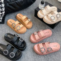 Women's Fashion Thick Sole Sandals - Adjustable Strap Flip Flops, Flat Open-Toe Beach Slides for Outdoor Summer Wear.