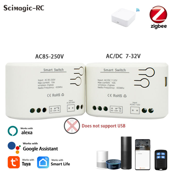 1CH Zigbee Smart Relay Module Switch 12V 24V 220V 110V RF433 Wireless APP Remote Controller Work With Tuya/Smart-Life APP Alexa