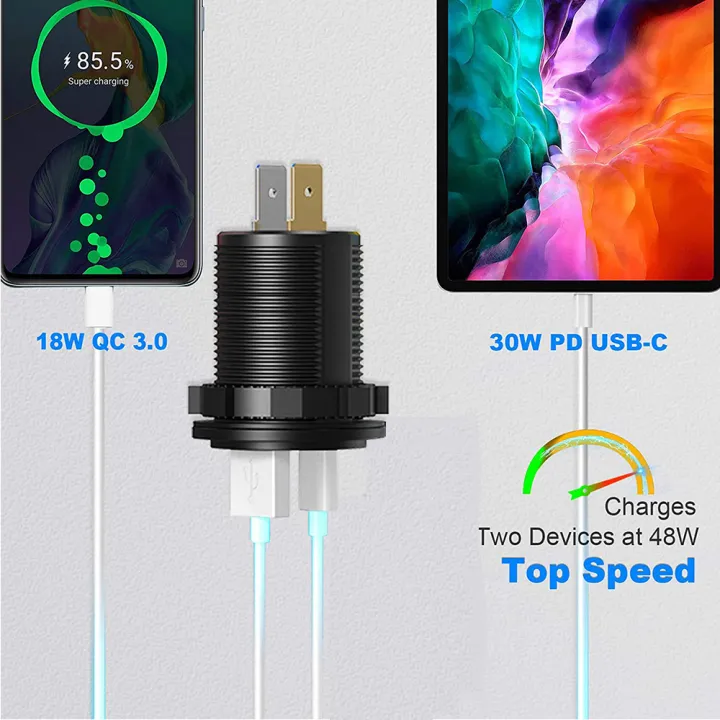 60W%20PD%20QC3.0%20Car%20Charger%20Socket%20with%20Voltage%20Meter%20Quick%20Charge%203.0%20Socket%20Power%20Outlet%20for%2012V/24V%20Motorcycle%20Truck%20Boat%20-%20Image%205