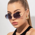 Retro Sunglasses Women Brand Designer Rimless Polygon Sun Glasses Fashion Shades Square Cutting Lens Ladies Frameless Eyeglasses. 