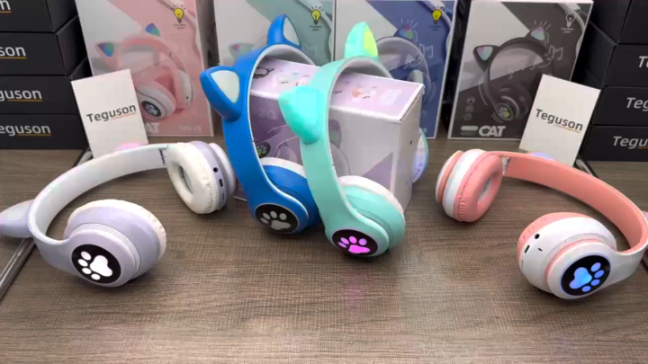 Cat Headphone Zayraz Wireless Cat Headphones Headset Glowing Cat Ear Headphones - Bluetooth Headphones for Kids, Cute Cat Headphones LED Light Up Foldable Headphones for Mobile Phone PC or Laptop  STN Headphone