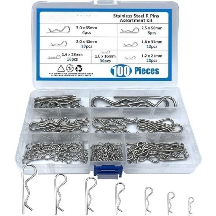 100 Pcs Stainless Steel Spring Cotton Pin Series R Clip Split Type Pin ...