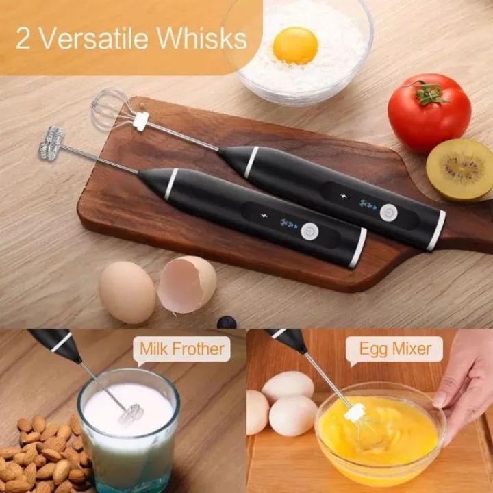 Techmanistan 2in1 – Electric Milk Frother & Egg Beater, Electric Coffee Mixer Rechargeable Milk Shaker Maker, Handheld Rechargeable Electric Coffee Drink Mixer, Foam Bread Machine, 3 Speed ​​Adjustable Hand Blender Mixer for Mini Whisk