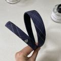 1PC Navy Blue Plaid Hair Headbands With Heart Decor, Stylish Hair Accessories For Women, Cute Hairbands For Daily And Party Wear. 