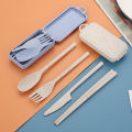 Portable Wheat Straw Fork Cutlery Set Foldable Folding Chopsticks Cutlery Set With Box Travel Kitchen Accessories.