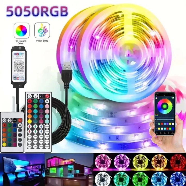 Smart Led Ribbon Lights Smart RGB 5050 LED Wall Strip Lights Bluetooth Music Sync APP Remote ...