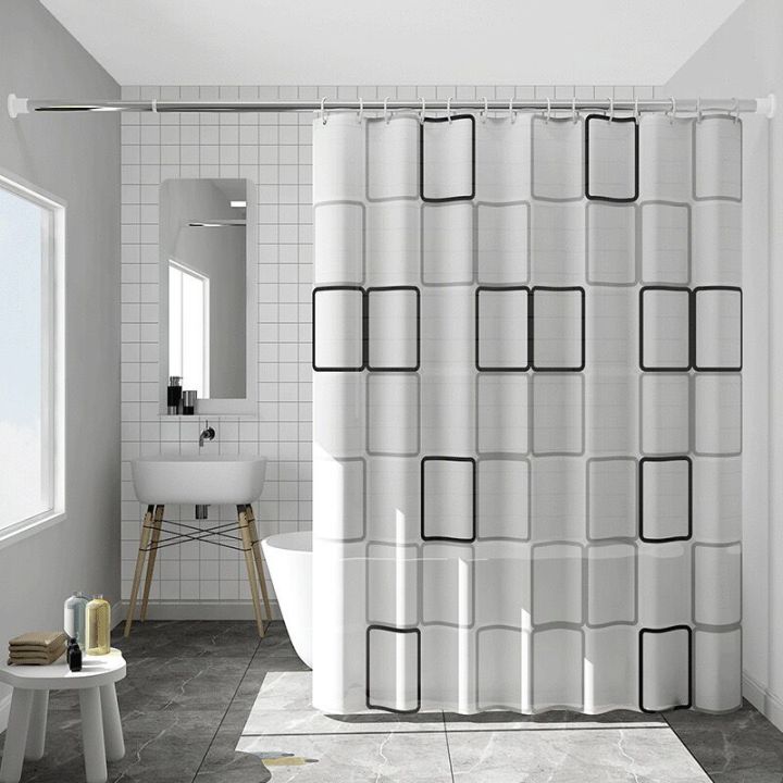 Premium Geometric Shower Curtain - Black White PEVA Waterproof Bathroom Decor with Heavy Duty Hooks