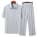 (Top + Pants) Summer Leisure All Match Middle-aged and Old Dad Men Fashion Trend Grandpa Loose Lapel Half-sleeve Shirt Set. 