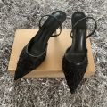 Black Embroidered Mesh Slingback High Heels Sandals for Women Designer Shoes Woman Elegant Style Wedding Party Pumps. 
