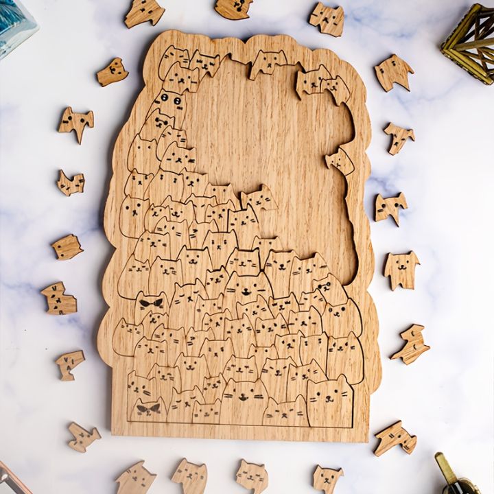 100 Wooden Puzzle Kittens with High Difficulty Level, Perfect for Christmas and Halloween